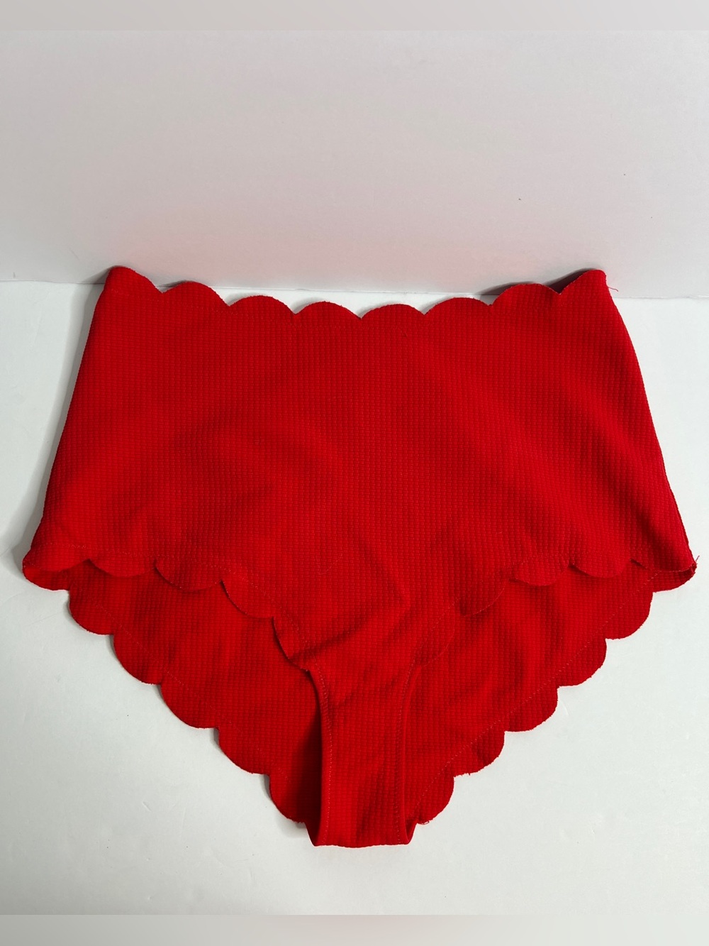 Marysia Santa Monica High Rise Bikini Bottom Small Red Scalloped Edge Textured
